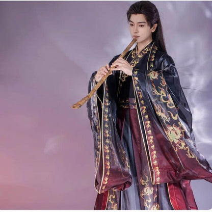 Oriental Ancient Drama Hanfu Mens Cross Collar Qi Waist Large Sleeve