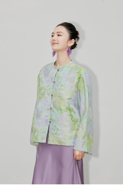 Purple Gradient Jacquard Shirt Jacket for Women