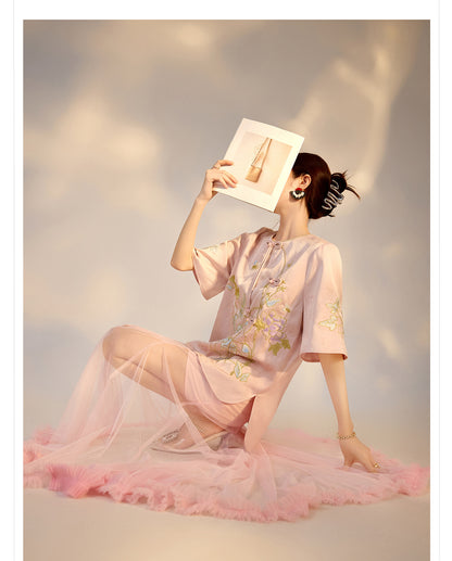 Summer New Chinese Style Embroidered Printed Top and Skirt Set