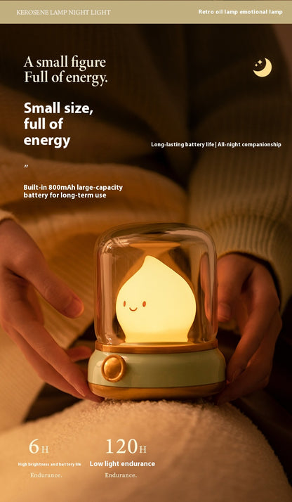 USB Rechargeable Night Light Vintage Oil Lamp Soft Light for Bedroom