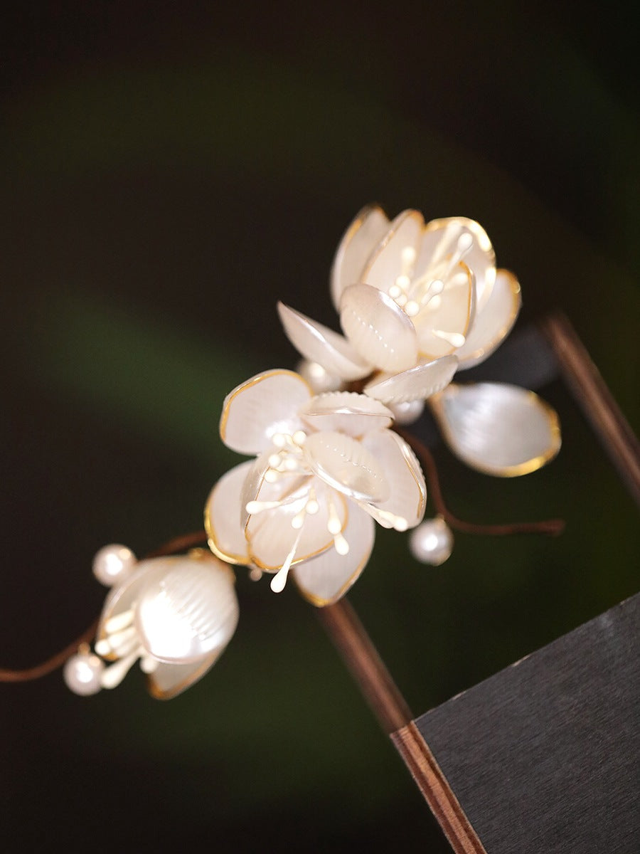 Orchid tassel headdress with side clips and new Chinese flower hairpins