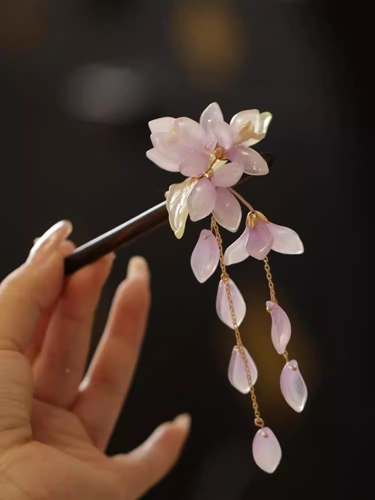 New Chinese Style Begonia Flower Hairpin Cheongsam Fairy Tassel Wooden Hairpin