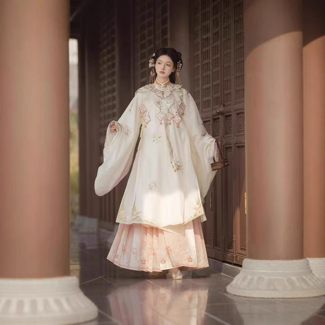 Women Ming Dynasty Hanfu Set Heavy Embroidery Cloud Shoulder Stand Collar Horse Face Skirt