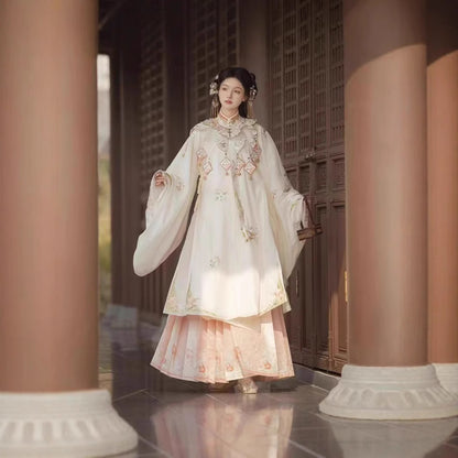 Women Ming Dynasty Hanfu Set Heavy Embroidery Cloud Shoulder Stand Collar Horse Face Skirt