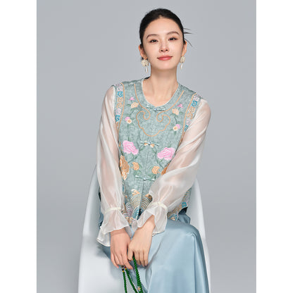 Embroidered Sleeveless Vest for Women