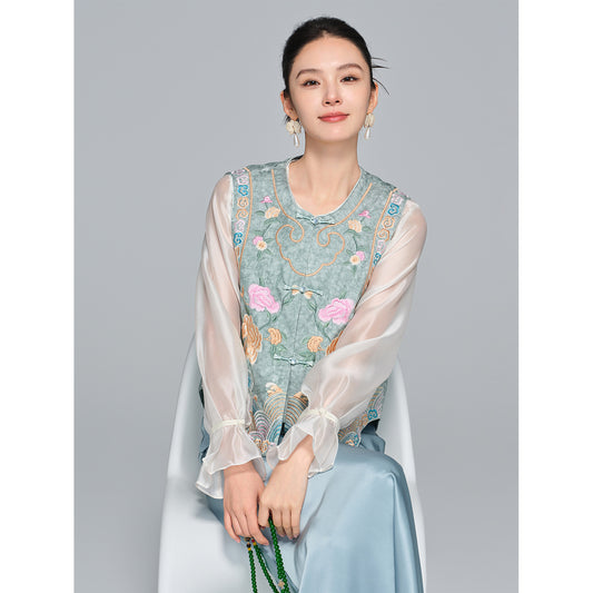 Embroidered Sleeveless Vest for Women