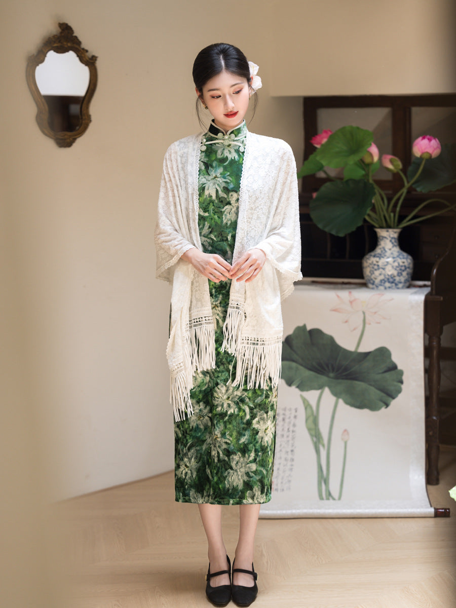 Jiangnan Retro Velvet Qipao – High-End Slim Fit Autumn Dress