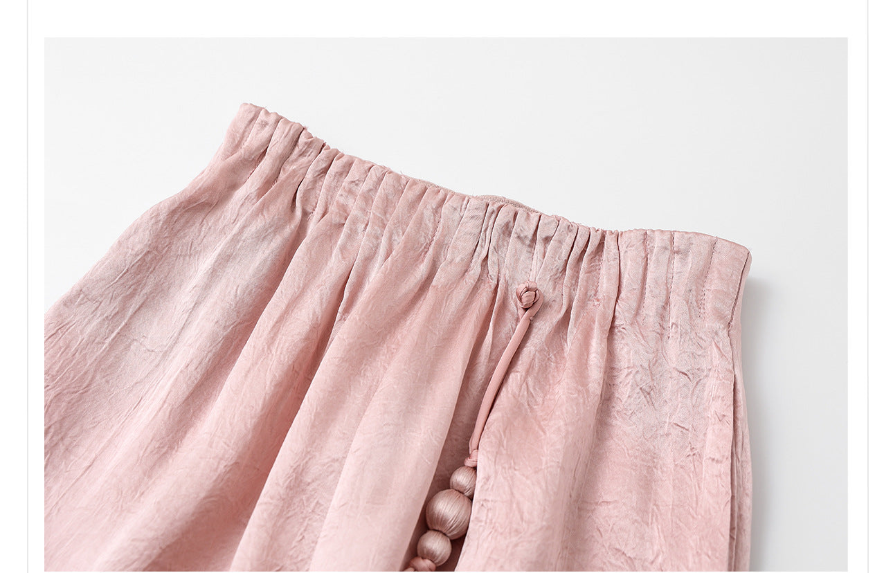 New Chinese Style High-Waist Wide-Leg Acetate Pants for Women