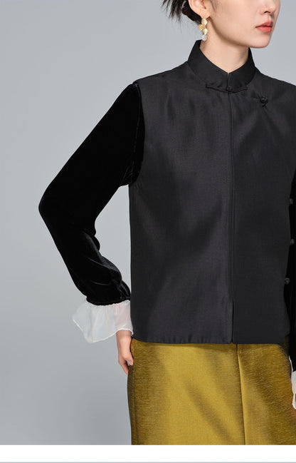 Stylish Black Stand Collar Tank Top