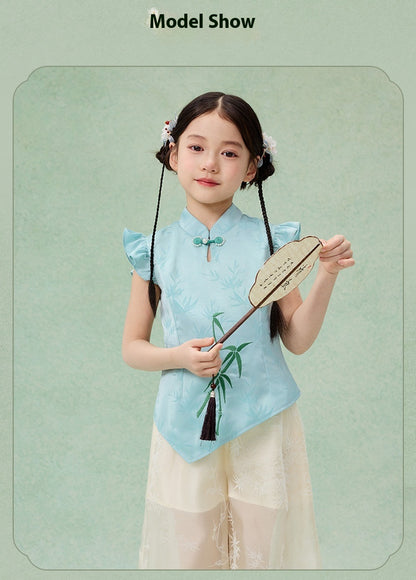 Children’s Chinese Summer Set — Shirt Top & Loose Wide-Leg Pants