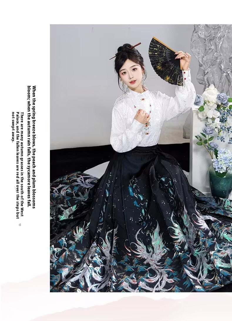 Ming Dynasty Hanfu Set — High Collar Shirt and Horse Face Skirt