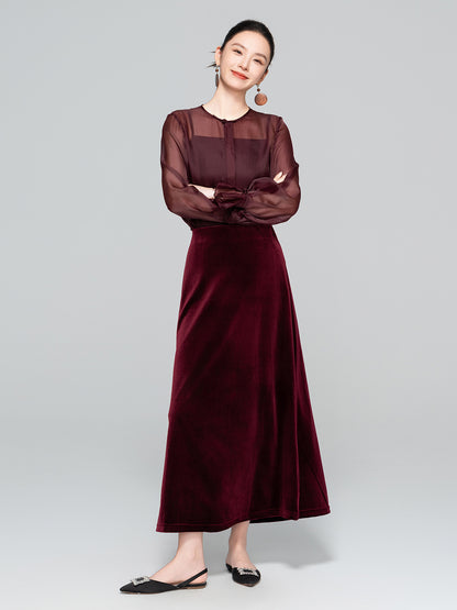 Autumn Velvet Midi Skirt for Women, Elegant Slimming Design