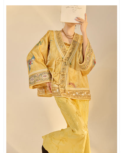 Luxury V-Neck Embroidered Jacket – Modern Chinese Style Outerwear