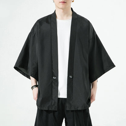Summer Chinese Style Mens Hanfu Cardigan Taoist Robe Sun Protection