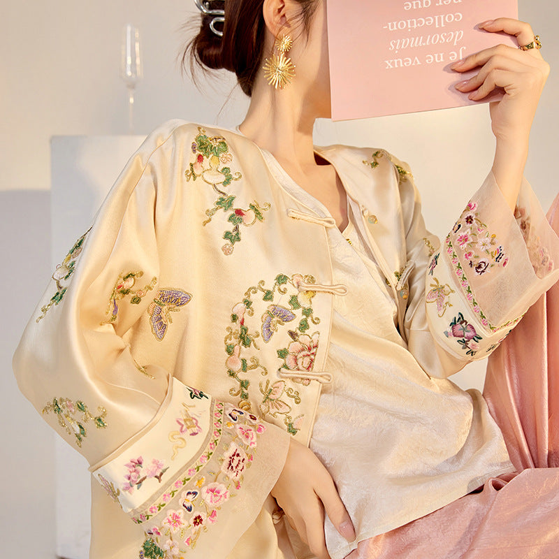 2026 Autumn New Chinese Style Printed Embroidered Acetate Coat for Women