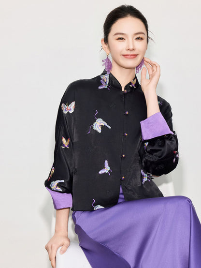 High-End Elegant Loose Fit Embroidered Blouse for Women