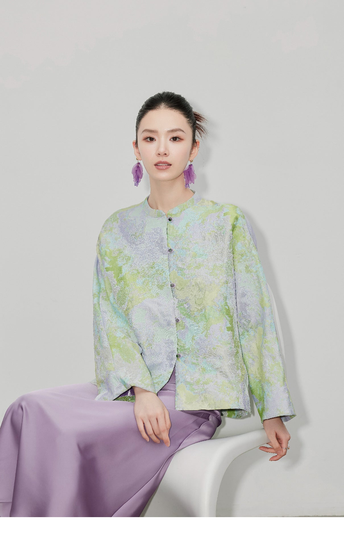 Purple Gradient Jacquard Shirt Jacket for Women