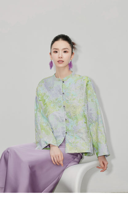 Purple Gradient Jacquard Shirt Jacket for Women