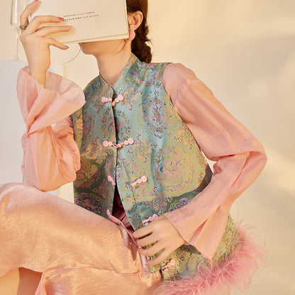 Ostrich Feather Detachable Vest – Elegant New Chinese Style Top