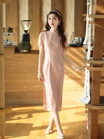 Elegant Pink Cheongsam – New Chinese Style High-End Dress