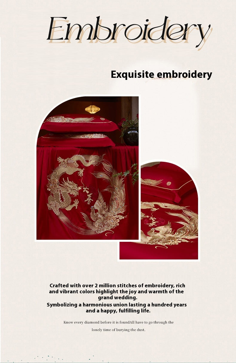 Luxury Cotton Wedding Bedding Set 4-Piece Embroidered Quilt Cover