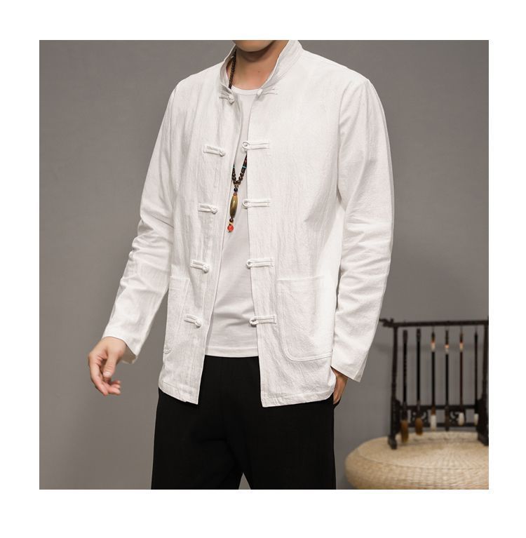 Men’s Chinese Style Cotton Linen Tang Shirt Long Sleeve Casual Retro