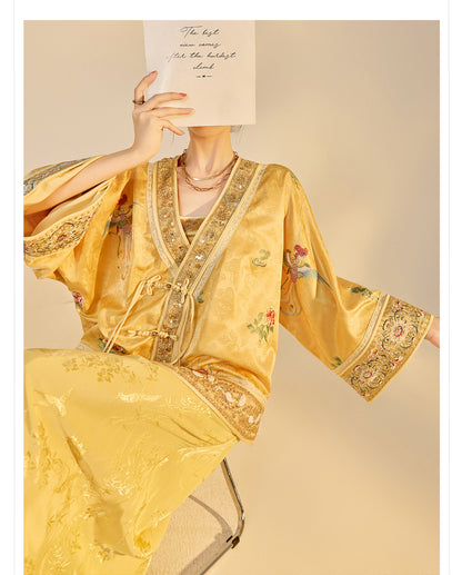 Luxury V-Neck Embroidered Jacket – Modern Chinese Style Outerwear