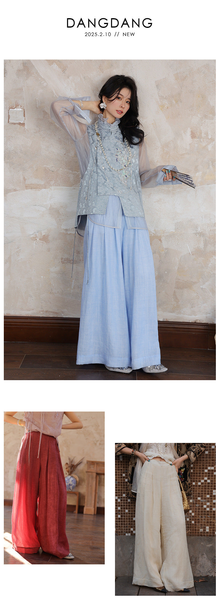 High-Waist Slimming Ramie Wide-Leg Pants for Women