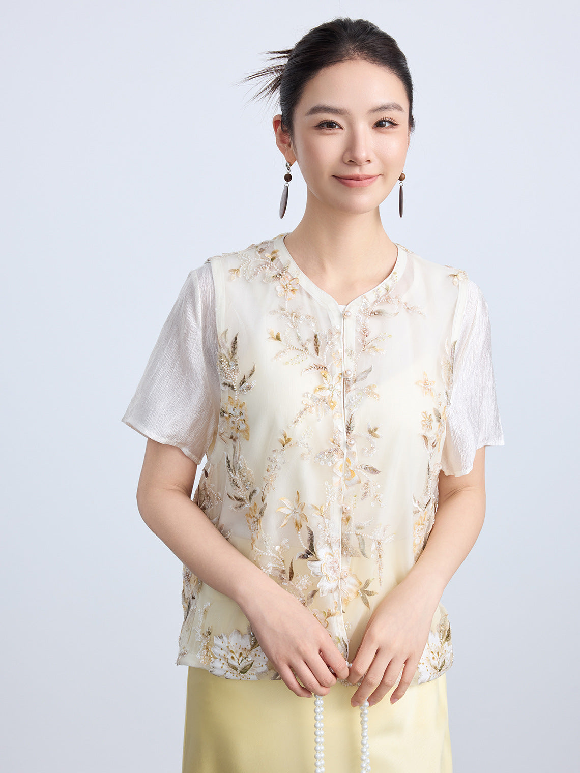 High-End Thin Organza National Style Tank Top