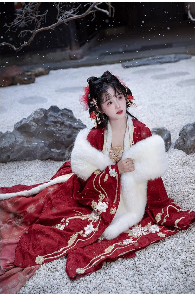 Women's Tang Dynasty Hanfu Winter Embroidered Shirt & Cloak Set