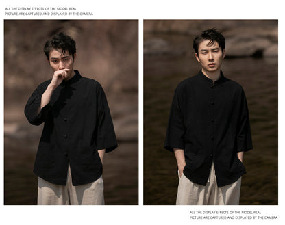 Summer Chinese Cotton Linen Shirt Men Casual Thin Youth Trend Top