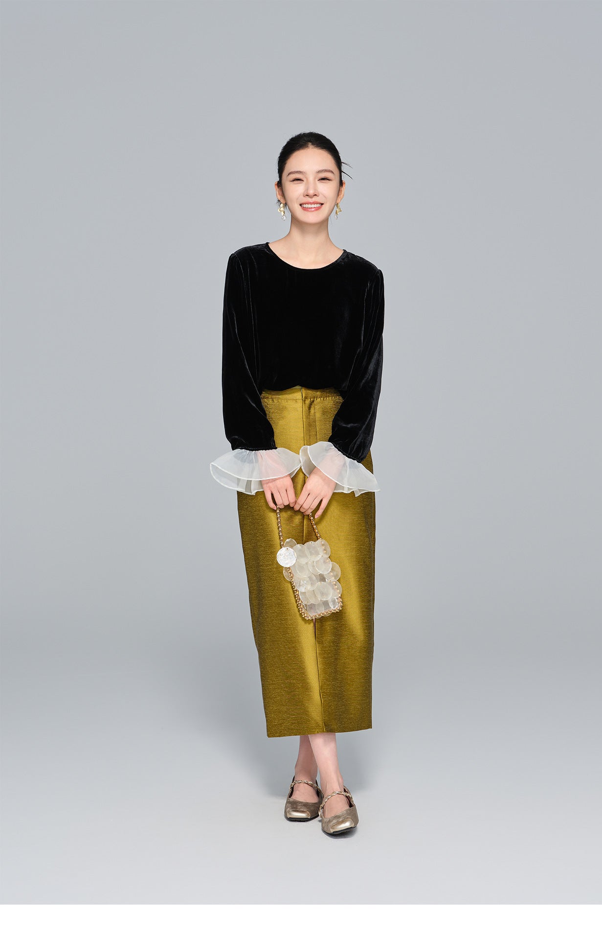 Slimming High-Waist Midi Skirt with Side Split for Women