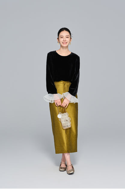 Slimming High-Waist Midi Skirt with Side Split for Women