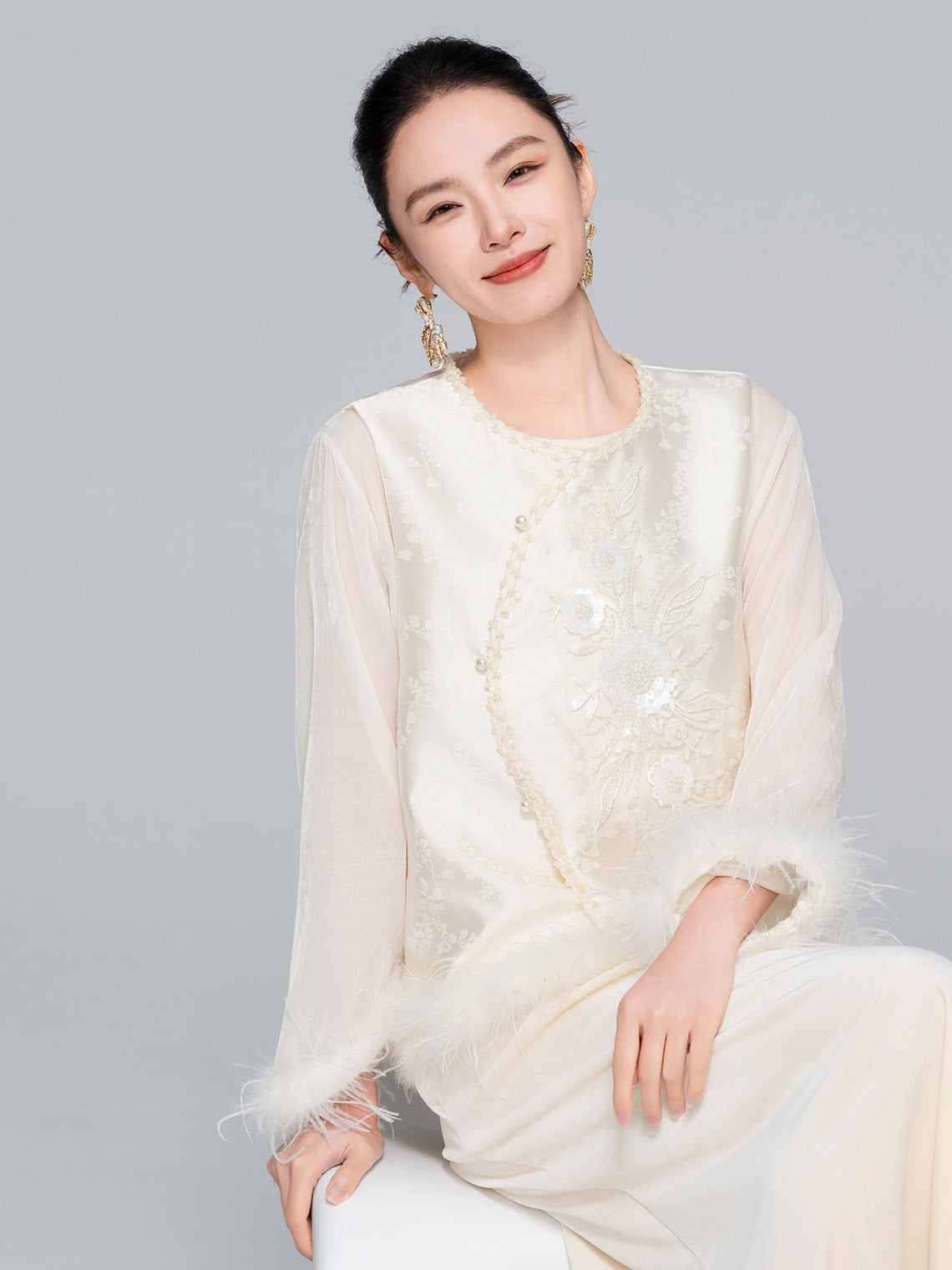 National Style Feather and Sequin Vest for Women