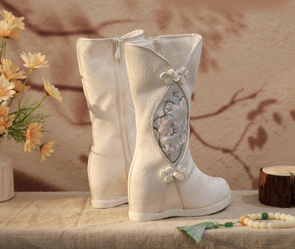 Women’s Hanfu Boots — Embroidered Ink Painting Autumn Height-Increasing Shoes
