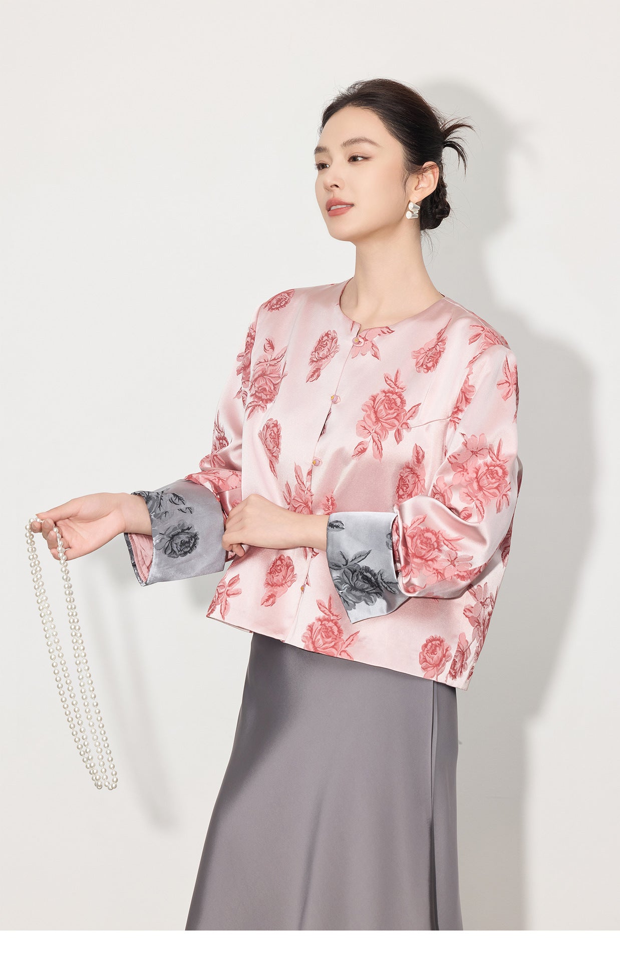 2026 Spring Summer Satin Jacquard Elegant Jacket for Women