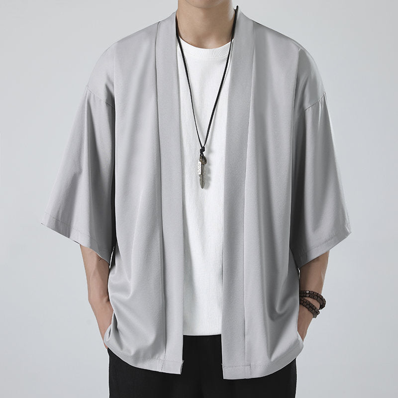 Chinese Summer Mens Cape Coat Three Quarter Sleeve Casual Plus Size