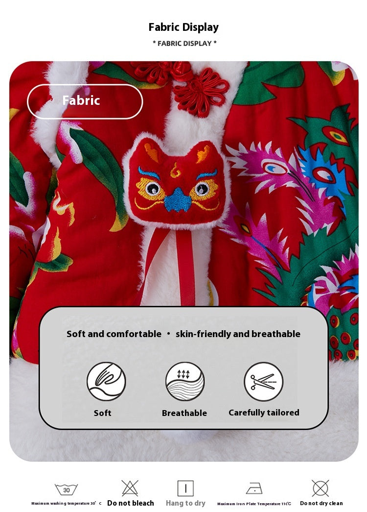 Northeast Floral Girls Padded Jacket Winter Rabbit Ear Four-Piece