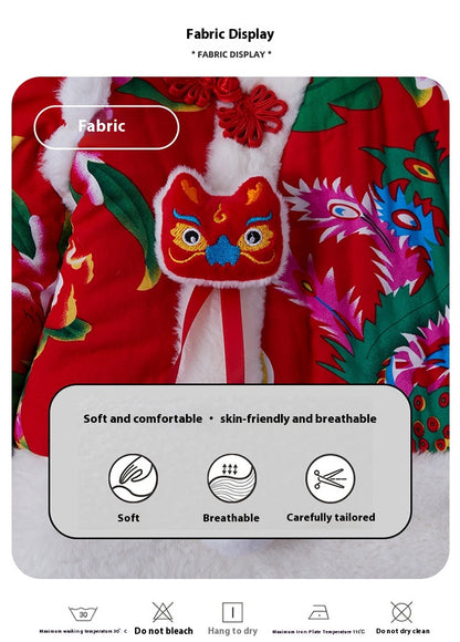 Northeast Floral Girls Padded Jacket Winter Rabbit Ear Four-Piece