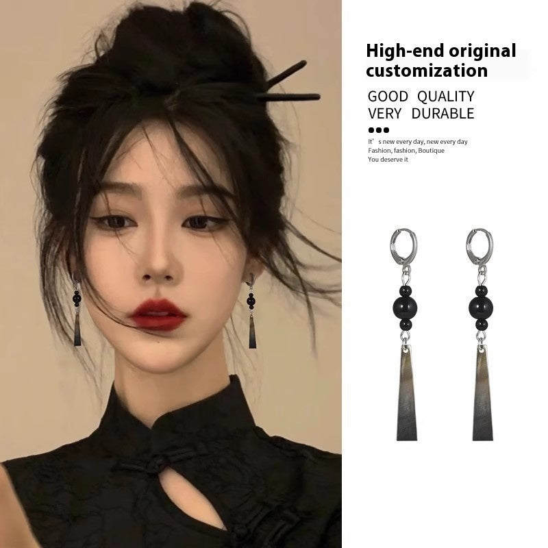 Long Black Earrings for Women — Ancient Style Chinese Ink Painting Earrings