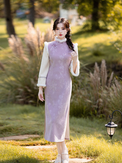 Thick Flared Sleeve Long Cheongsam | Youth New Chinese Style Winter Dress