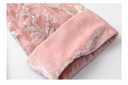 Spring New Chinese Style Velvet Sequin Embroidered Mesh Blouse