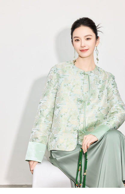 Elegant Chinese Style Long Sleeve Jacquard Top