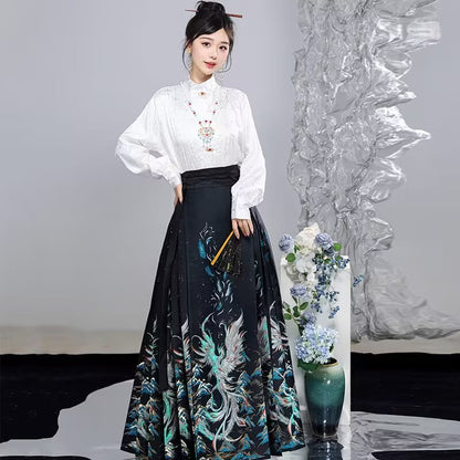 Ming Dynasty Hanfu Set — High Collar Shirt and Horse Face Skirt