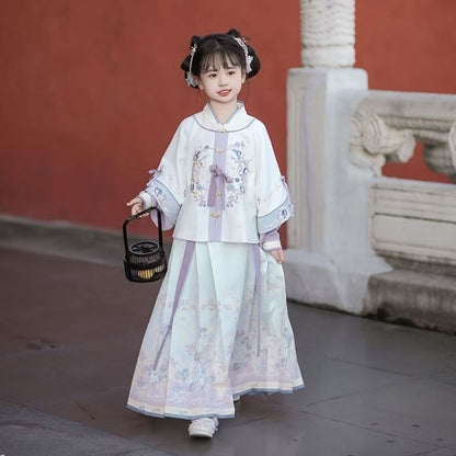 Girls’ Spring Autumn Hanfu | Ancient Style Ming Dynasty Horse Face Dress Set