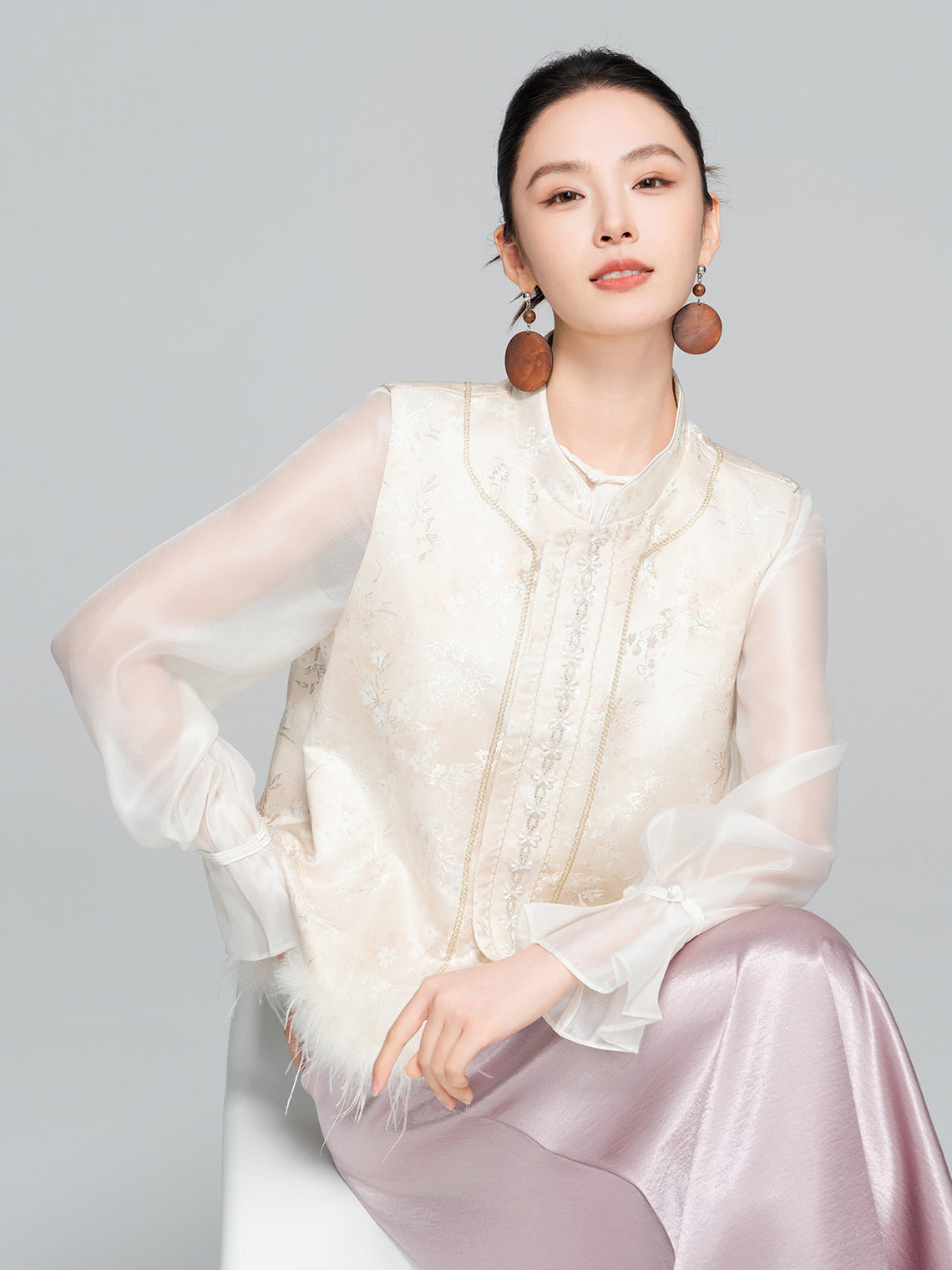 Elegant Stand Collar Jacquard Furry Vest