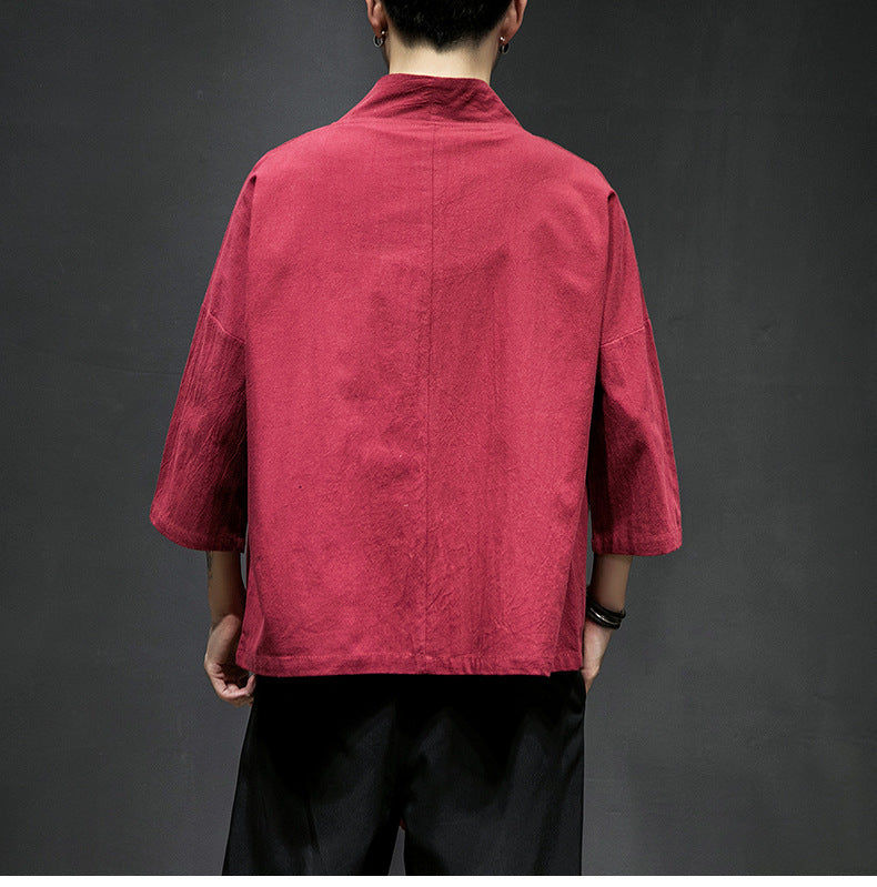 Mens Chinese Hanfu Taoist Robe Retro Kimono Jacket Trendy Top