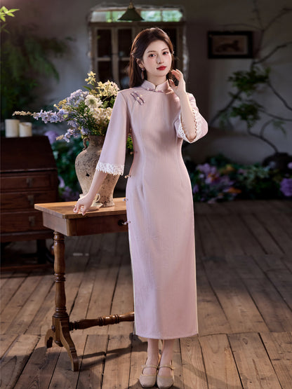 New Chinese Style Long Cheongsam – Jacquard Suzhou Youth Dress