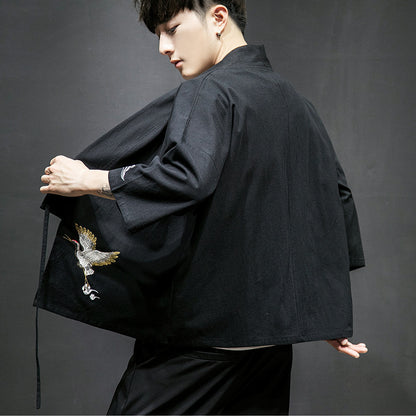 Mens Chinese Hanfu Taoist Robe Retro Kimono Jacket Trendy Top