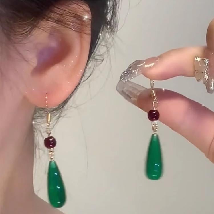 Imitation Chalcedony Green Earrings | New Chinese Style Ancient Water Drop Accessory